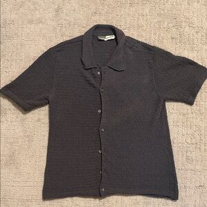 Luca Mateo Dark Gray L Men's  Short Sleeve Textured Knit Polo